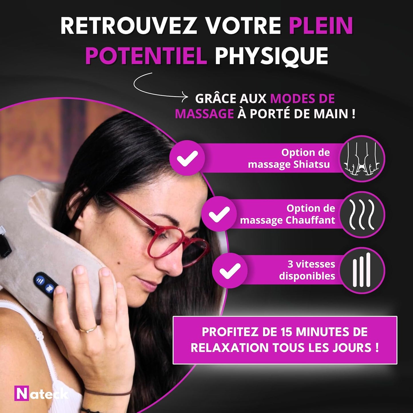 Masseur Cervical Chauffant Shiatsu | Coussin Electrique  De Massage Relaxation Intense Des Douleurs Cervicales, Collier Massant Nuque Et Cou, Ideal Cadeau Homme Et Femme